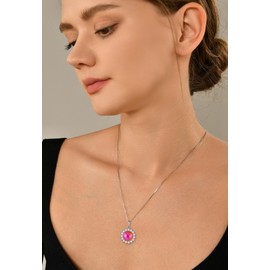 YL Round Pendant Necklace for Women 925 Sterling Silver Fireworks cut January Birthstone Garnet Pendant Jewellery Gifts for Wife Girlfriend