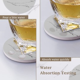 Coasters for Drinks, Absorbent Ceramic Stone Coasters Set with Metal Holder Stand, Cork Base, Marble Surface Pattern, Cups Place Mats for Home Decor, Set of 6 - Gray