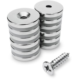 Sensei Ring Neodymium Magnets 20 x 3 mm with Opening for Screw, Maximum Load 4.5 kg + 12 Wood Screws Set of 12