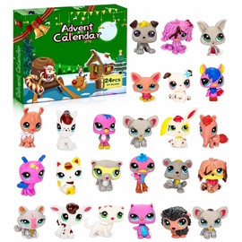 Advent Calendar 2025 Mini Pet Toys, 24-Day Christmas Countdown Pets Figures for Kids, Cute Dog Cat Animal Action Figures Toys for Boys Girls Xmas Party Gift