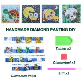 Aapxi Diamond Painting Children's Animals Set of 4 - Craft Girls 6 7 8 9 10 11 12 Years - Gift Girls Boys Craft Set Children from 6 Years Craft Children