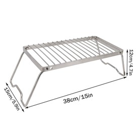 Docache 38x15CM Edelstahl-Lagerfeuer-Kochgestelle, Tragbarer Camping-Grillrost mit Verstellbarer Höhe, Klappbarer Lagerfeuer-Grill für Rucksacktouren, Wandern, Picknicks, Angeln