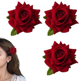 JYTDBCS Rose hairpin Vintage red influencer headpiece photo hairpin side clip flower accessories for women red flower hair clip