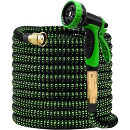 150FT Expandable Garden Hose - with 10-Function Spray Nozzle - Heavy Duty, Flexible, 3/4" Solid Brass Fittings - Length: 50 FT
