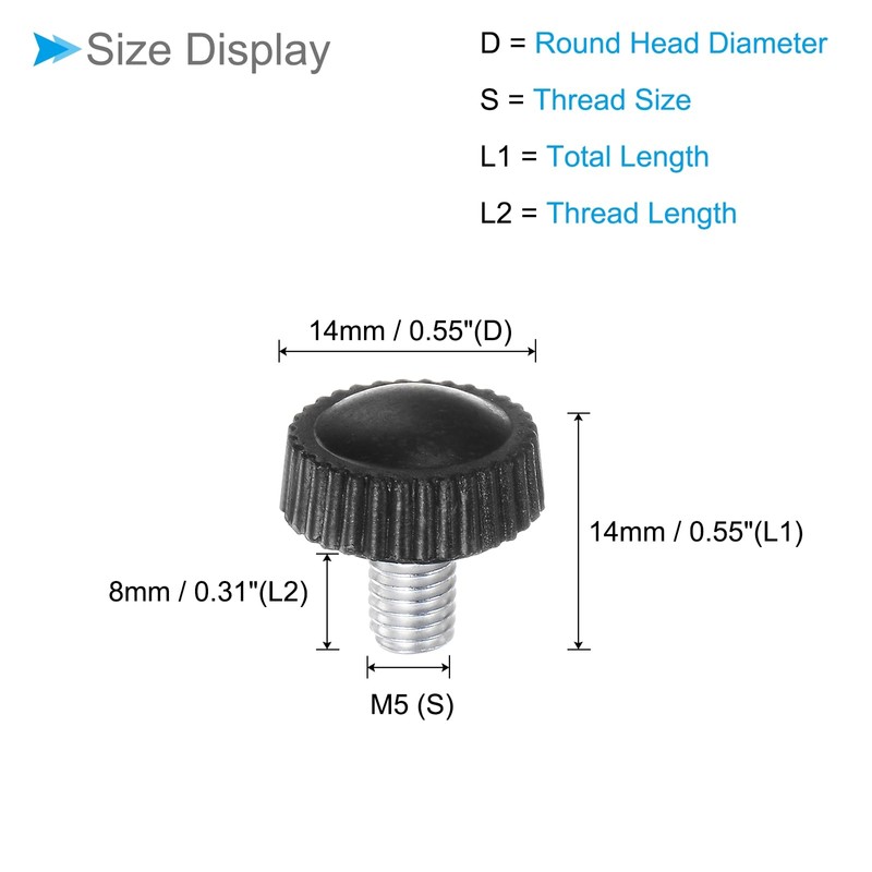 CoCud Thumb Screw Knurled Knobs, M5 x 8mm Male Thread,