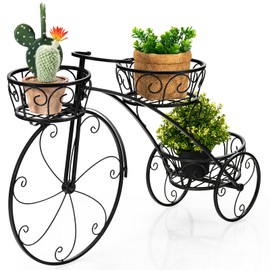 OFFICEJOY Bicycle Planter, Flower Pot Stand with 3 Decorative Wheels, 3 Collection Baskets, Metal Steel Frame, Tricycle Plant Stand for Outdoor, Indoor, Home, Balcony, Patio, Garden, Backyard
