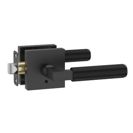 Amerdeco 1 Pack Privacy Door Handles, Matte Black Interior, Knurled Lever, Heavy Duty for Bedroom and Bathroom, Reversible Keyless for Right & Left Side AM0021