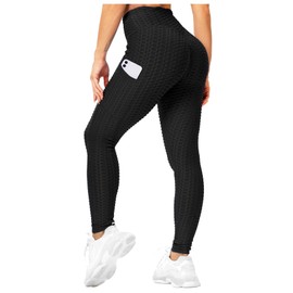 Riojoy Women's Push Up Leggings with Pockets, High Waist Anti Cellulite Booty Leggings for Sports Yoga Fitness, A01 - Black, l