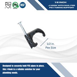 XFITTING 1/2 Inch J-Hook with Nail For Pex Tubing Pipe Support, 26-4-2=50XX, 50 Pieces