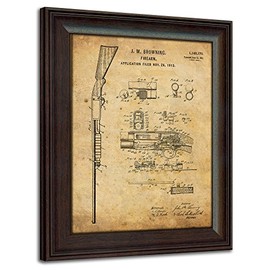 Personal-Prints | Firearm Vintage Style US Patent Prints Wall Art | Framed Behind Acrylic Gun Décor Featuring AR-15, M16, 1911, Browning Shotgun, Bolt Gun, and More (Shotgun)