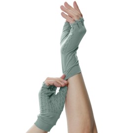 PIQIDIG Unisex SPF Fingerless UPF 50+ Men's Women's Sun Protection Driving Gloves Mittens Silicone Gel Light green XL