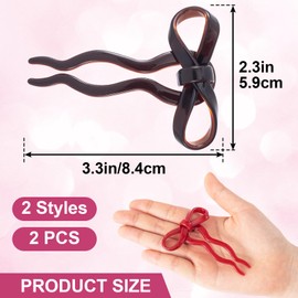 JYvivid 2 Pcs Bow French Hair Pin, Cute Bowknot Hairpin Hair Clips for Styling, U-Shaped French Hair Sticks, Wavy Hair Accessories for Women (Brown+Red)