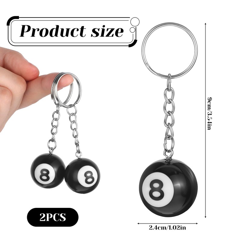 2 PCS 8 Ball Keychain Billiards Ball Keyring Creative Number