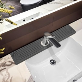 Stone Faucet Mat For Kitchen Sink, 15.7" Diatomite Fast Drying Stone Kitchen Sink Mat, Super Absorbent, Sink Stone Quick Dry Around Faucet, Stone Sink Splash Guard For Bathroom (Dark Gray)