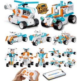 STEM Robot Building Kit for Kids, 12-in-1 Building Robot Toys APP & Remote Control Car, STEM Toys for Boys Age 8-12, Rechargeable Educational Robotics Toy for Boys Girls Christmas Birthday 332+Pcs