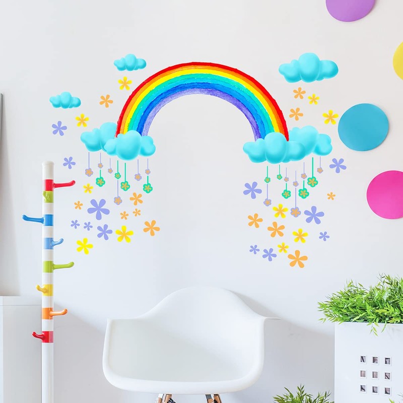 Condessacity Flower Rainbow Clouds Cute Kids Room Kindergarten Nursery Wall