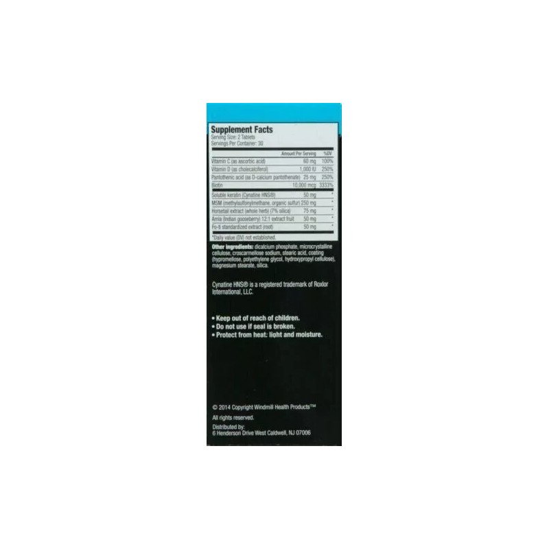 Windmill Hair Fare Vitamin Supplement Tablets Increase Hair Thickness 60