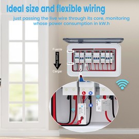 Tongou WLAN Energy Monitoring Smart WiFi Energy Meter 1 Phase, Current Transformer with CT Detection for up to 50 A, Energy Meter via Smart Life App, Contactless Current Measurement