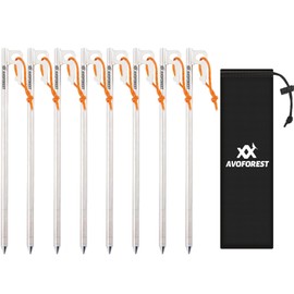 AVOFOREST Heavy Duty Tent Stakes - Thick Titanium Camping Stakes with Reflective Pull Cords, 8-Inch Ultra-Lightweight Ground Anchors Rust-Proof Tent Pegs for Hard Ground, Canopy & Tarp (8 Pack)