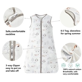 Chilsuessy Baby Sleeping Bag for Summer 100% Cotton 0.5 Tog, Infant Sleeping Bag Unisex Wearable Blanket Sleeping Sack for Toddler, Forest + Animals Park, 90cm/1-2 T