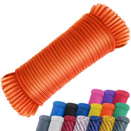 SMART&CASUAL 100 ft 1/4" Nylon Poly Rope Strong Utility Polyester Cord for Clothes Line Flag Pole Camping Crafting (Orange)