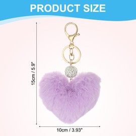 PATIKIL Faux Fur Pom Pom Keychain, Artificial Cute Puff Ball Keychain Heart Fluffy Charm Plush Pendant Chains for Purse Backpack Car Key Bag Tote Handbag, Light Purple