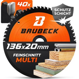 BAUBECK Saw Blade 136 x 20 – Multi Material Fine Cut – Circular Saw Blade 136 x 20 mm for Wood, Aluminium, Metal and Much More – Saw Blade 136 x 20 mm Compatible with Bosch GKM and Many More