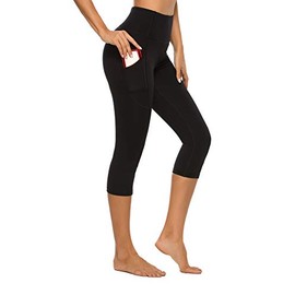 Stelle Women's Capri Yoga Pants with Pockets Essential High Waisted Legging for Workout (Cotton Like Softness-Black, X-Small)