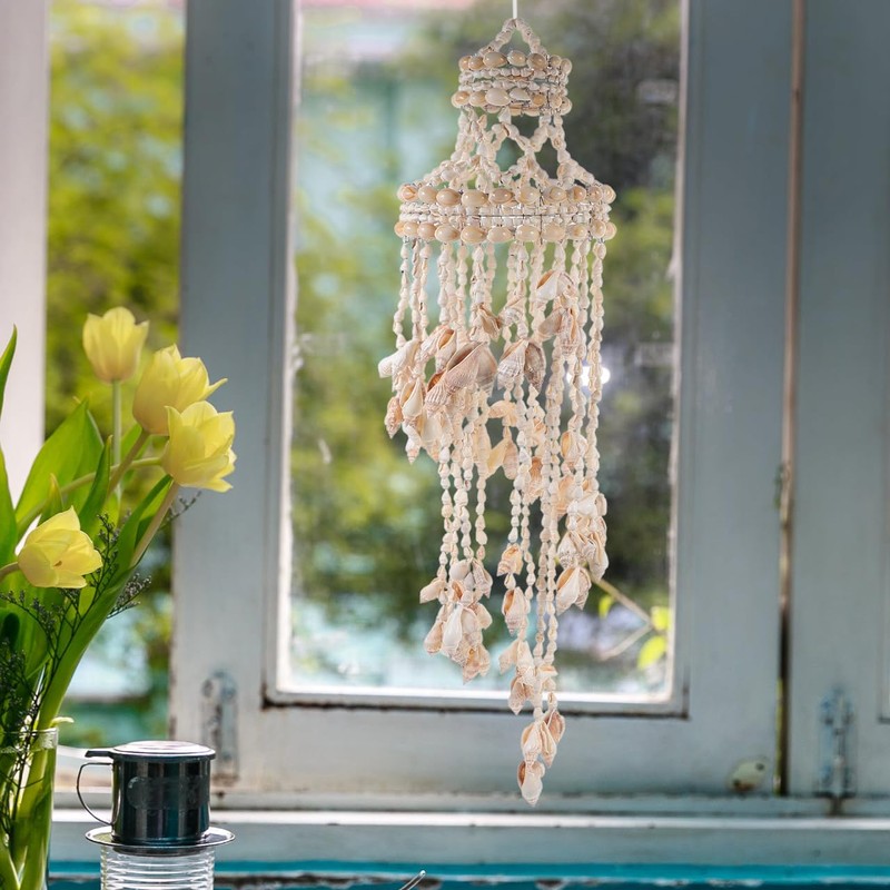 Toddmomy Shell Wind Chime Hanging Ornament 24 Inch Nautical Home