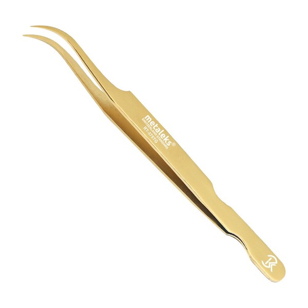 Professional Golden Tweezers for Eyelash Extension Hand Crafted Japanese Stainless Steel Precision Tweezers (Curved Tip)