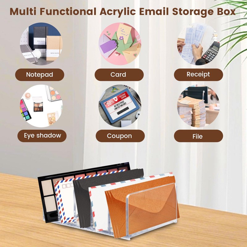 LELE LIFE Acrylic Mail Organizer for Desk, 5 Compartments Thick