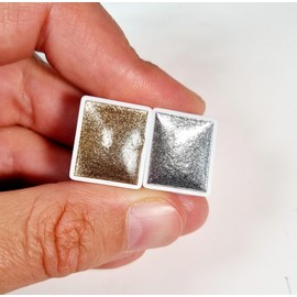 GLOWYBOX Holographic Glitter Watercolour Paint, Glitter Watercolour for Special Highlight Glitter Watercolours Holographic Colour Glitter Colour 1/2 Pan 2 ml (Silver Moon Set of 2)