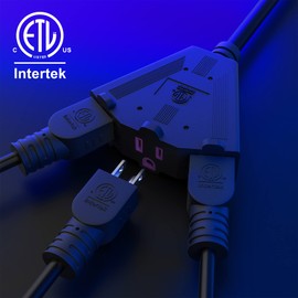 Outdoor Extension Cord 25 FT with 3 Outlets, 3 Prong 90 Degree Angled Plug, 12/3 Heavy Duty 12 Gauge Power Cable, 12AWG, SJTW, 15A, 125V, 1875W, ETL Listed, Black Wire, with Free Carrying Strap+Ties