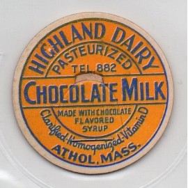 Milk Cap - Highland Dairy - Athol, Massachusetts, MA - CHOCOLATE MILK -  1 7/16"