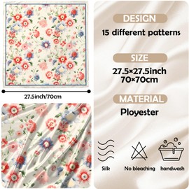 Zewurtuw Scarf Silk Feeling Large Square Satin Head Hair Wrap Lightweight Fashion Cute Aesthetic 27.5 Inches for Women Girls-Floral