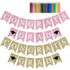 Pre-Strung Congrats Grad Banner Pink Glitter Congratulations Graduate Banner Sign
