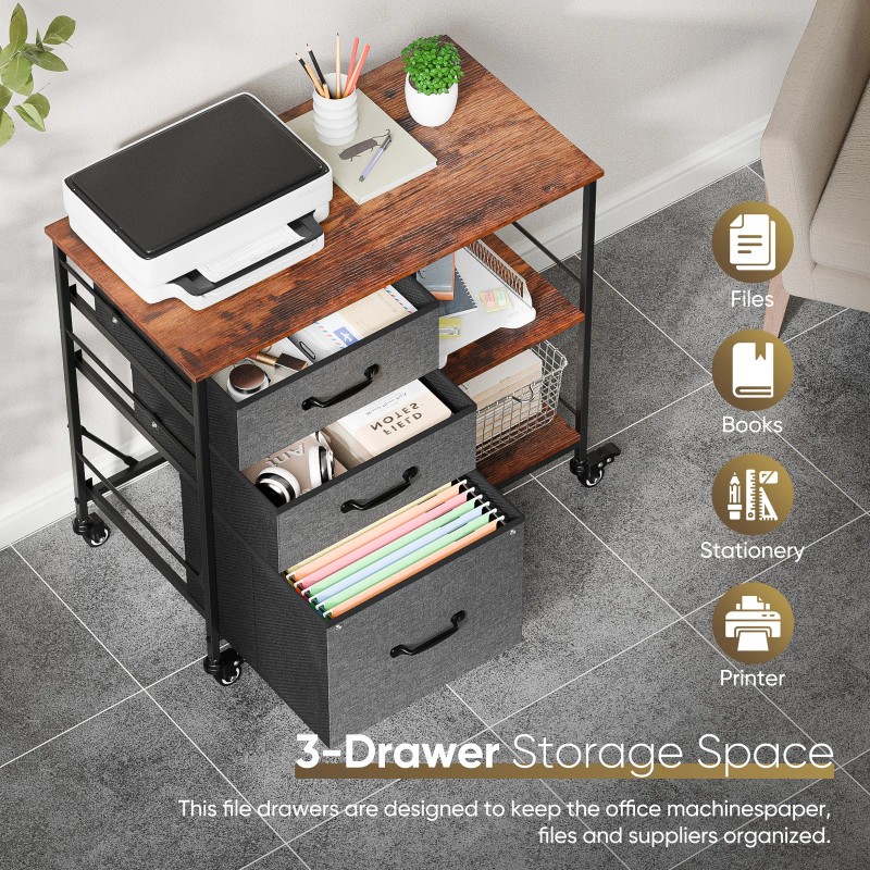 SEGAWE File Cabinet Rolling Printer Stand w/ Open Shelf Lateral