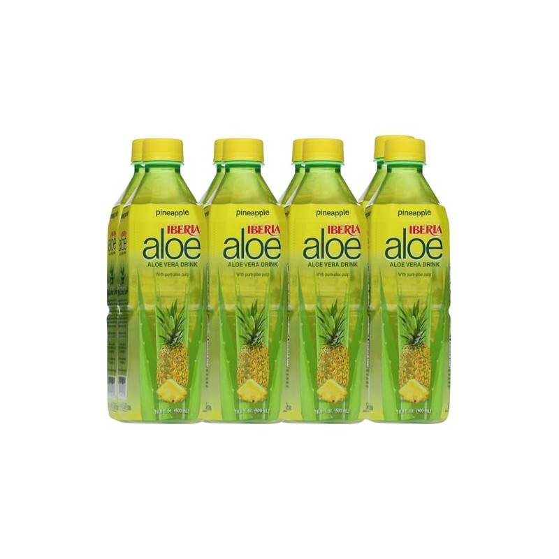 Iberia Aloe Vera Juice Drink with Pure Aloe Pulp, Pineapple,