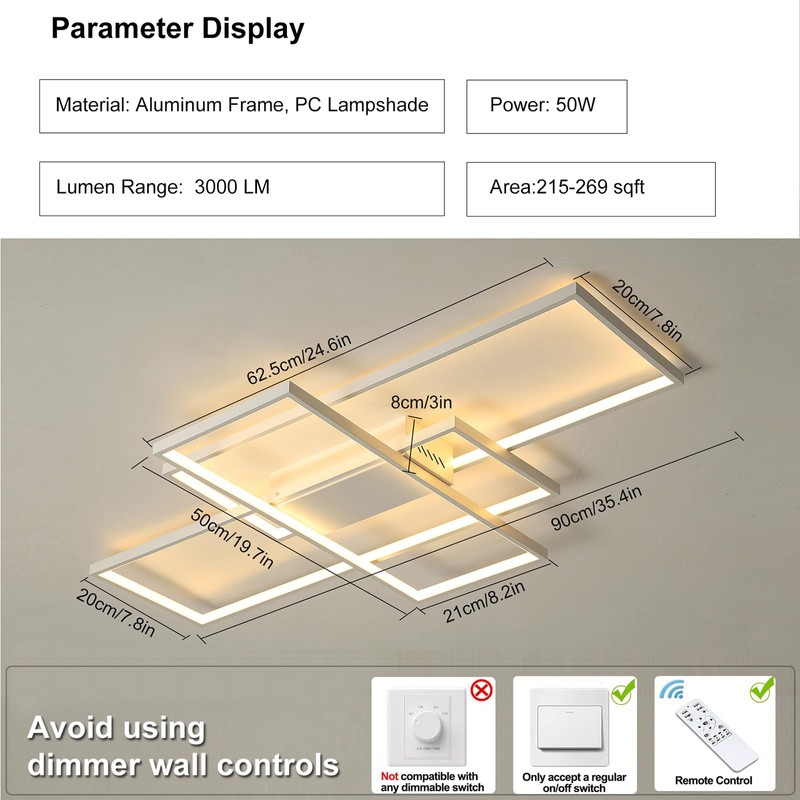 GEADI Modern Dimmable Ceiling Light,35.4" White Led Ceiling Light Fixtures