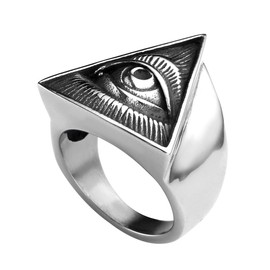 Zysta All Seeing Eye Ring for Men Illuminati Eye of Providence Finger Rings Pyramid Triangle Solid Old Style Amulet Retro Ancient Symbol Size 9-13