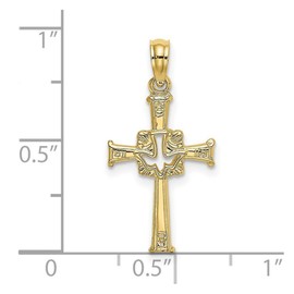 JewelryWeb 13mm 10k Solid Yellow Gold Polished and Engraved Religious Faith Cross And Dove Charm Pendant Necklace for Women