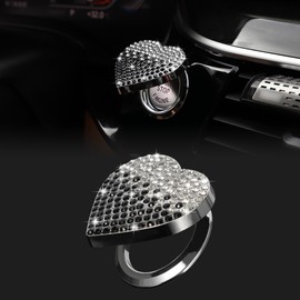 TOMALL Bling Car Engine Start Button Cover Diamond Interior Crystal Push Start Button Ring Cap Sparkly Accessory Heart Bling Ignition Button Rhinestone Emblem Decal Universal for Car (White&Black)