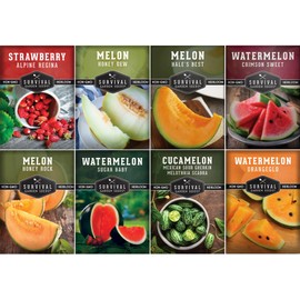 Fruit Seeds for Planting - 8 Variety Pack | Watermelon, Cantaloupe, Melon, Strawberry, Cucamelon for Home Vegetable Gardens - Non-GMO Heirloom Fruits - Survival Garden Seeds