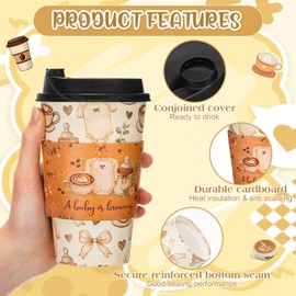 50 Pack 16oz Coffee Cups with Lids & Sleeves, Baby Brewing