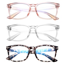 Hycredi Kids Blue Light Blocking Glasses，Anti Eyestrain & UV Protection, Computer Gaming TV Phone Glasses for Boys Girls-(Clear Pink+Clear+Leopard)