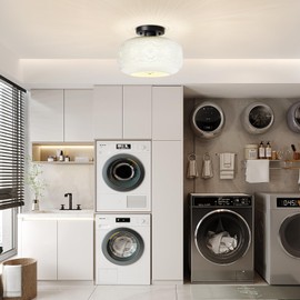 OYKYOHEI Semi Flush Mount Ceiling Light,White Glass Vintage Kitchen Ceiling Light Fixture, Globe Glass Close to Crystal Modern Lighting for Hallway Bathroom Bedroom Porch Entryway,Bulb Not Included