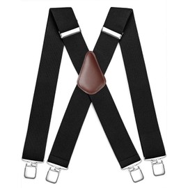 HISDERN Suspenders, X-Shaped, 2.0 inches (50 mm), Wide Men's, Large Size, Black, X-Shape, Black, Leather, Formal, Firmly Hold, Adjustable, Hanging Band, Business Casual, 01 black (improved 2.0)