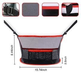 GLSOWEE Handbag Holder for Car, Auto Net Pocket Purse Holder Between Front Seats Car Storage Organizer, Universal Car Accessories for Women and Men, Pet/Kids Car Barrier (Red)