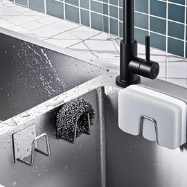 2 Pack Sponges Holders for Kitchen Cleaning, Dishwashing Sponge Drying Hooks Under Sink Caddy Hanging Organizer Accessories