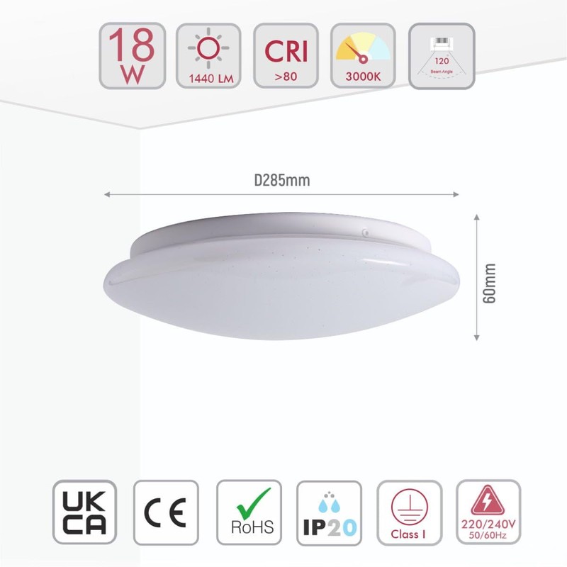TEKLED® Moonlight Flush Ceiling Light | Non-Yellowing PMMA Cover |